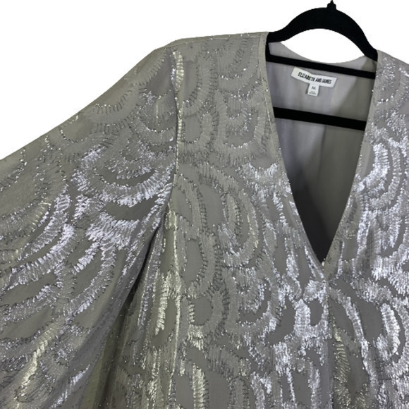 ELIZABETH AND JAMES Metallic Silver Ariel Tunic Blouse Holiday Party. - Picture 5 of 15